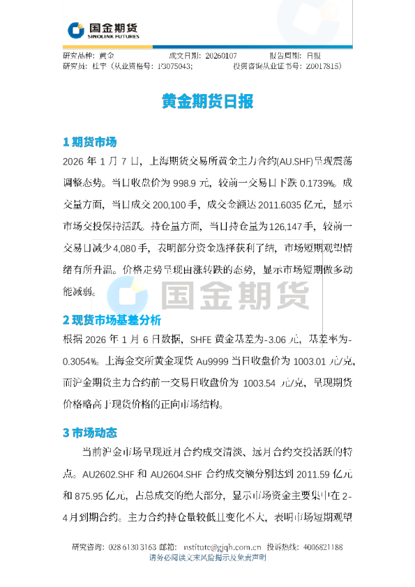 黄金期货日报