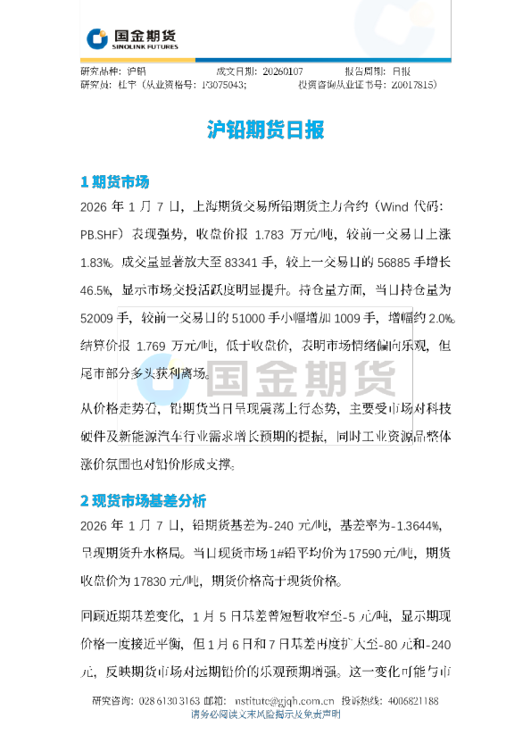 沪铅期货日报