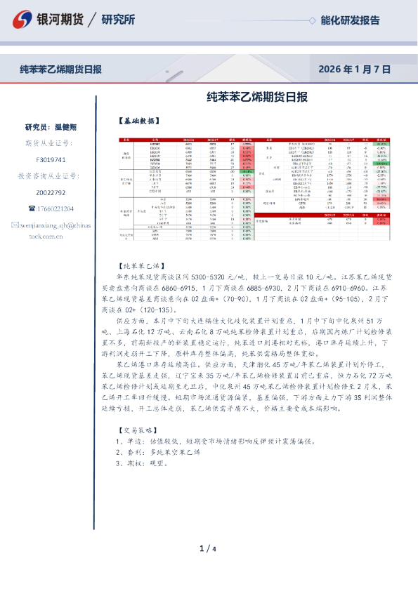 纯苯苯乙烯期货日报