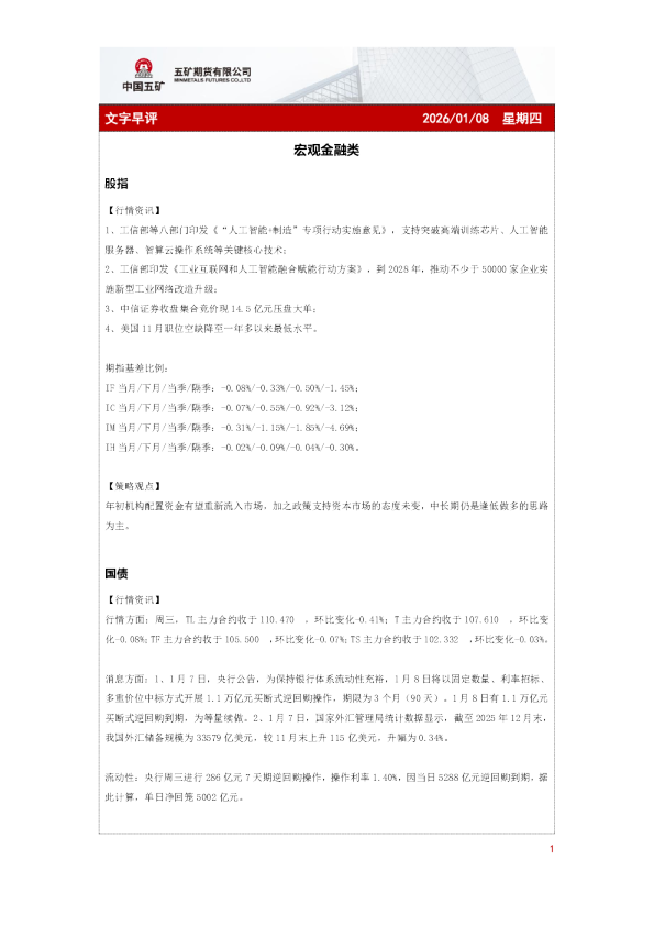 宏观金融类:文字早评2026-01-08