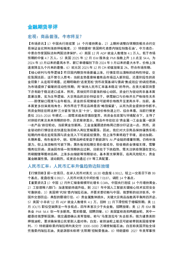 南华期货丨期市早餐2026.1.8