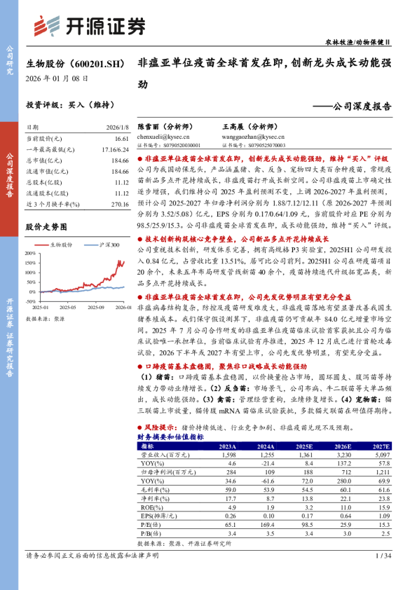 公司深度报告：非瘟亚单位疫苗全球首发在即，创新龙头成长动能强劲