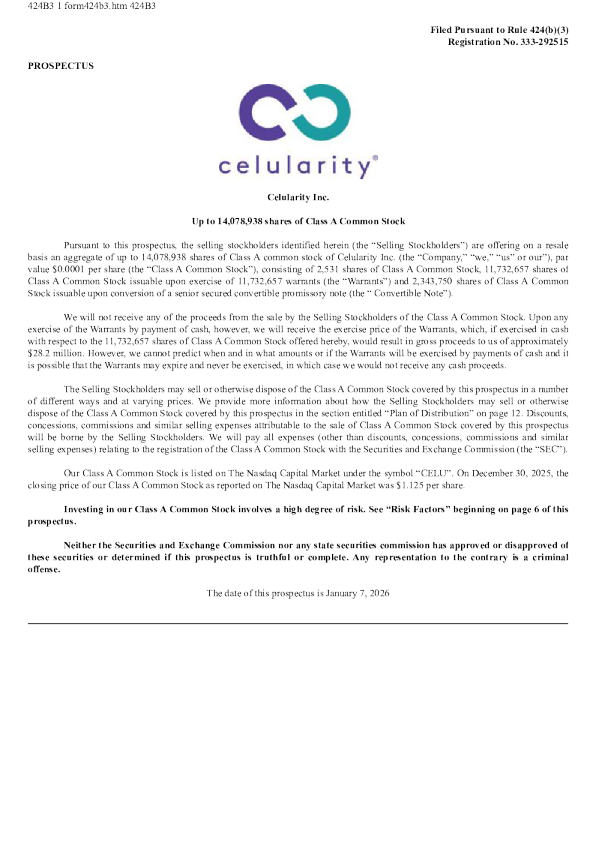 Celularity Inc-A美股招股说明书(2026-01-08版)