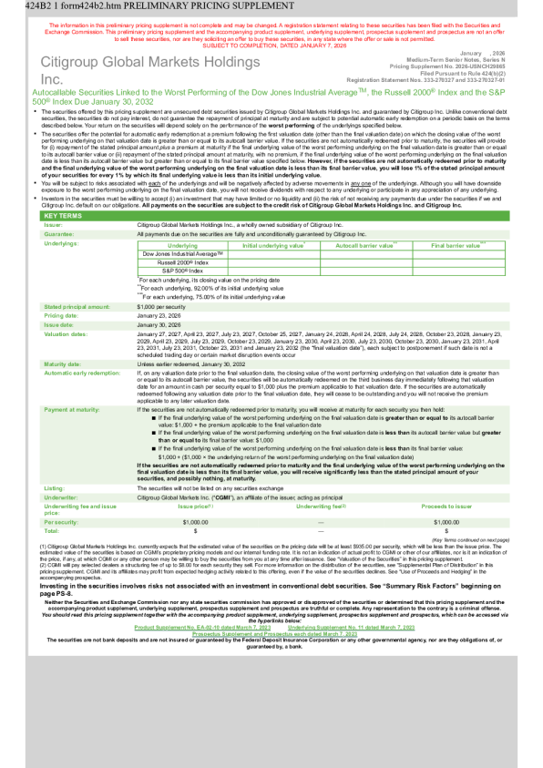 花旗集团美股招股说明书(2026-01-08版)