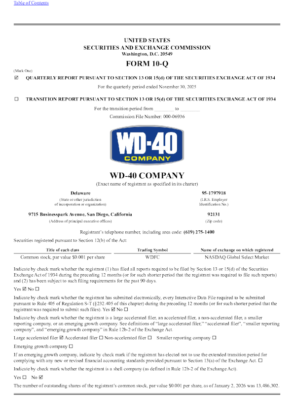 WD-40 Co 2026年季度报告