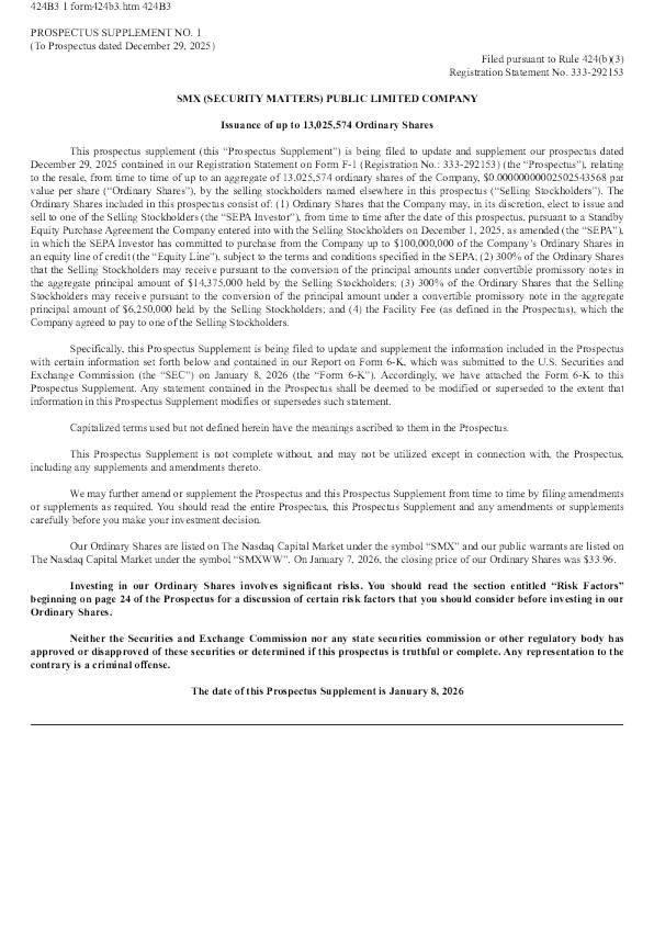 SMX (Security Matters) PLC美股招股说明书(2026-01-08版)