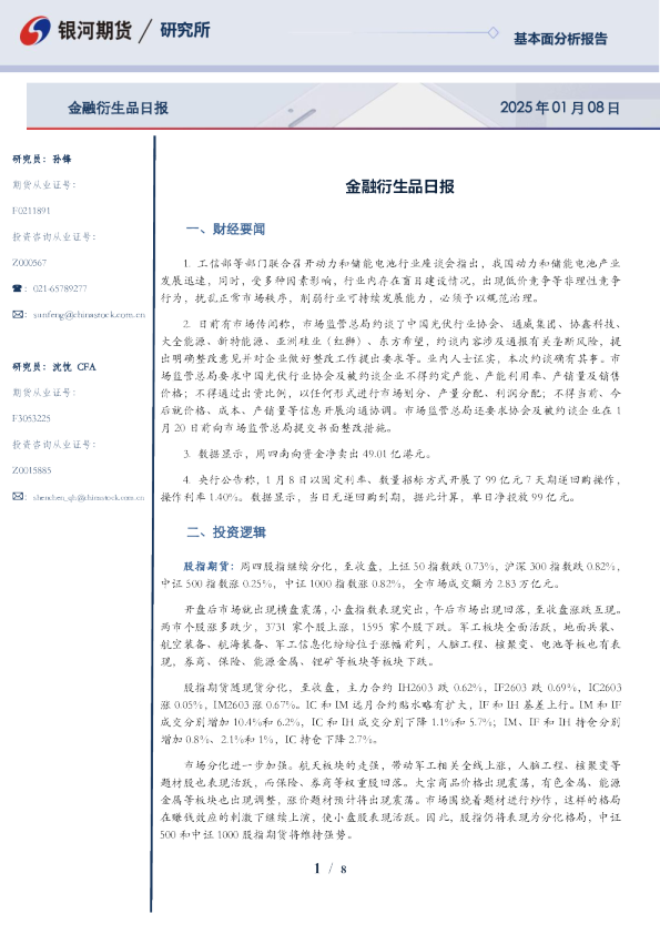 金融衍生品日报