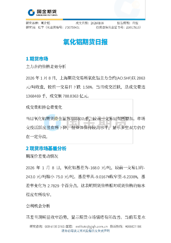 氧化铝期货日报