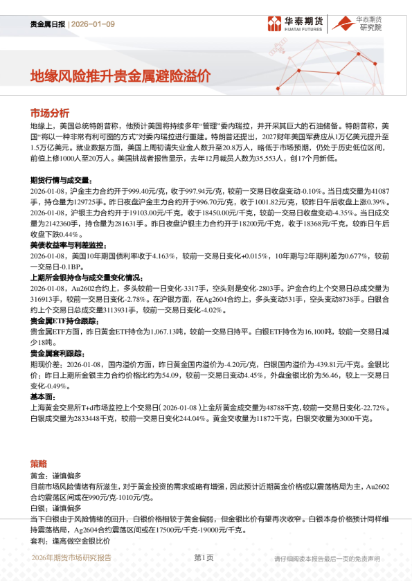 贵金属日报:地缘风险推升贵金属避险溢价