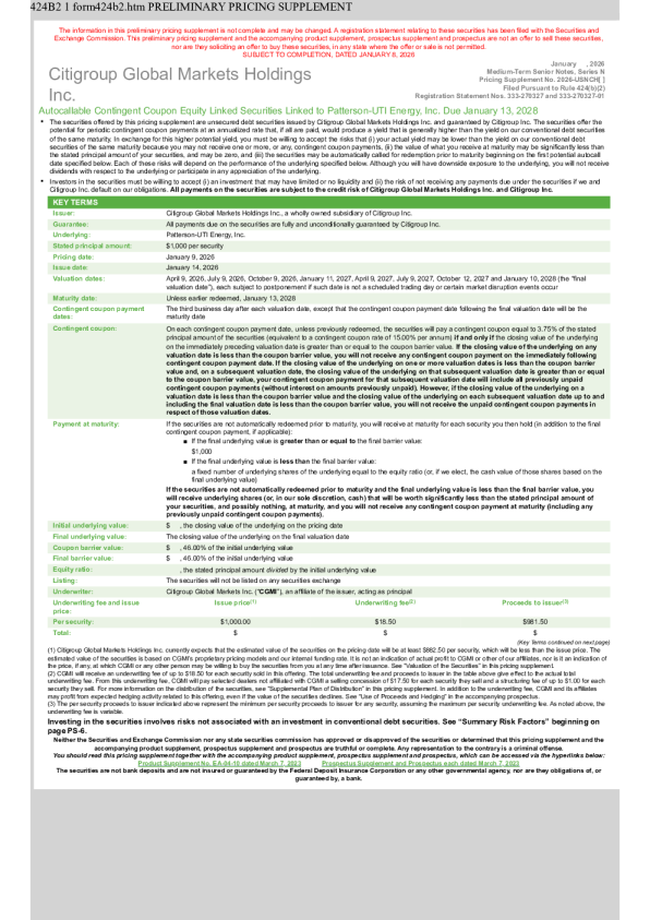花旗集团美股招股说明书(2026-01-09版)