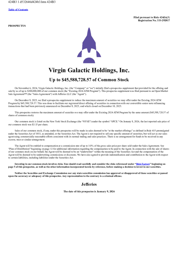 维珍银河美股招股说明书(2026-01-09版)