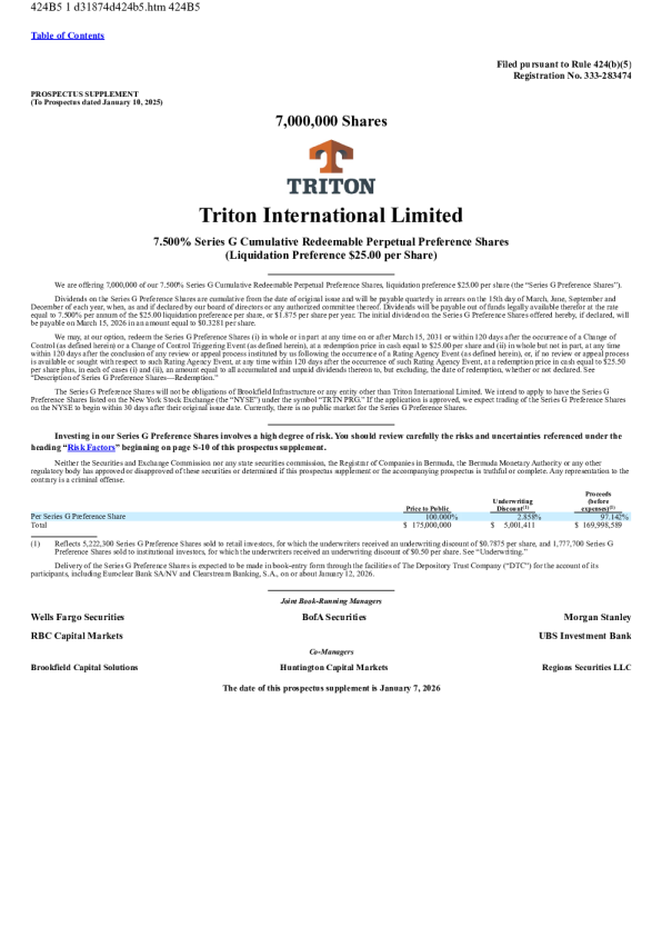 Triton International Ltd Series A Pfd美股招股说明书(2026-01-09版)