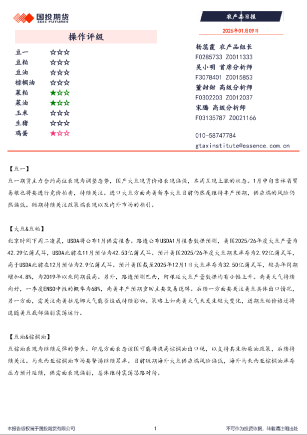 国投期货农产品日报