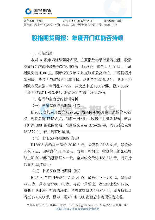 股指期货周报:年度开门红能否持续
