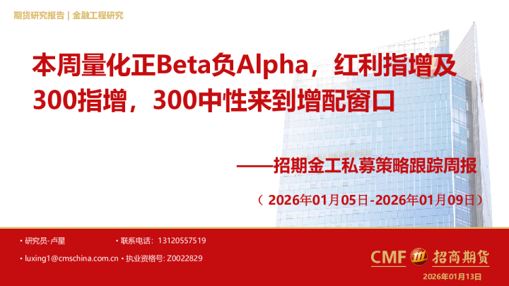 招期金工私募策略跟踪周报：本周量化正Beta负Alpha，红利指增及300指增，300中性来到增配窗口