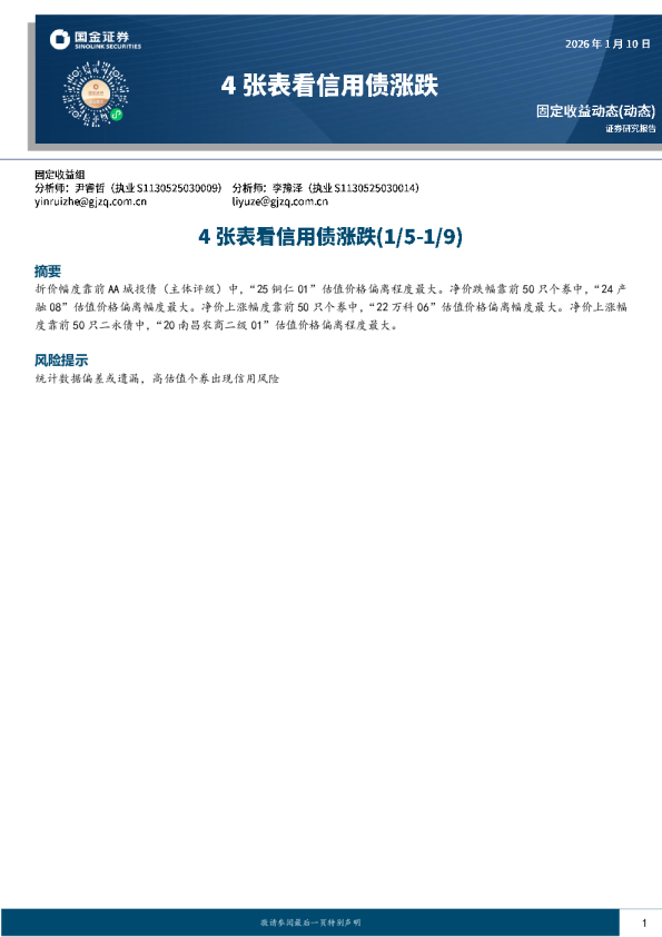 4张表看信用债涨跌（1/5-1/9）