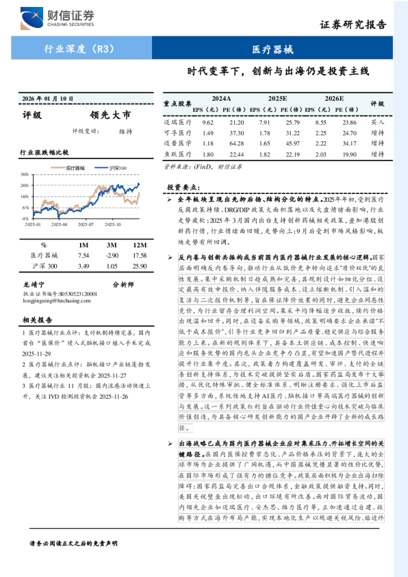医疗器械行业深度：时代变革下，创新与出海仍是投资主线