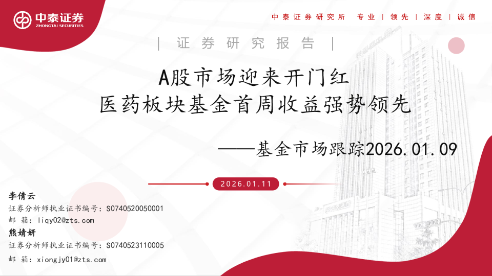 基金市场跟踪2026.01.09:A股市场迎来开门红,医药板块基金首周收益强势领先