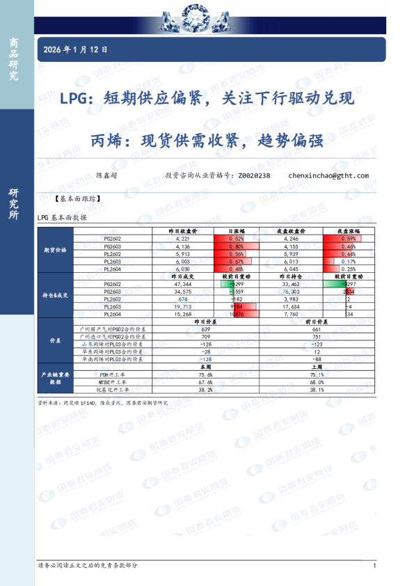 LPG：短期供应偏紧，关注下行驱动兑现 丙烯：现货供需收紧，趋势偏强