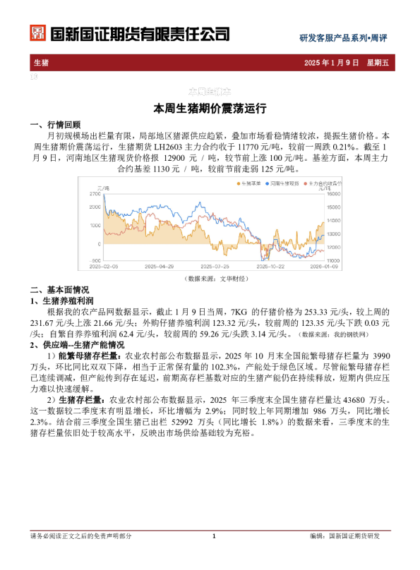本周生猪期价震荡运行