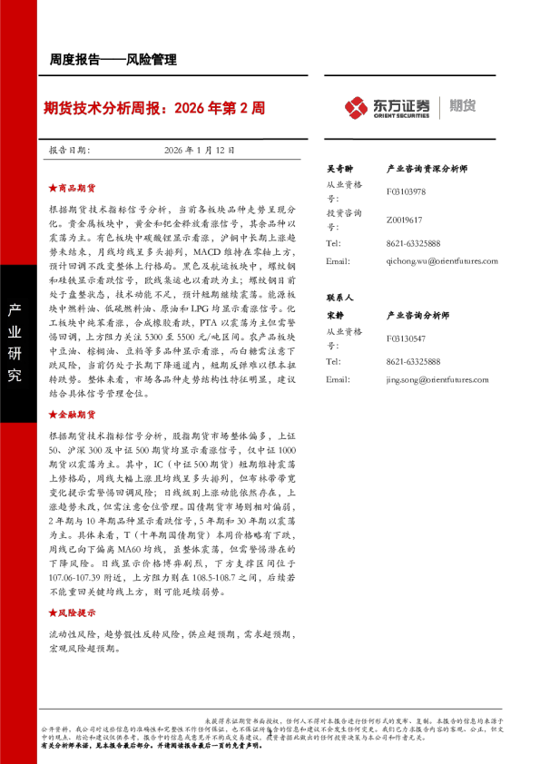 期货技术分析周报：2026年第2周