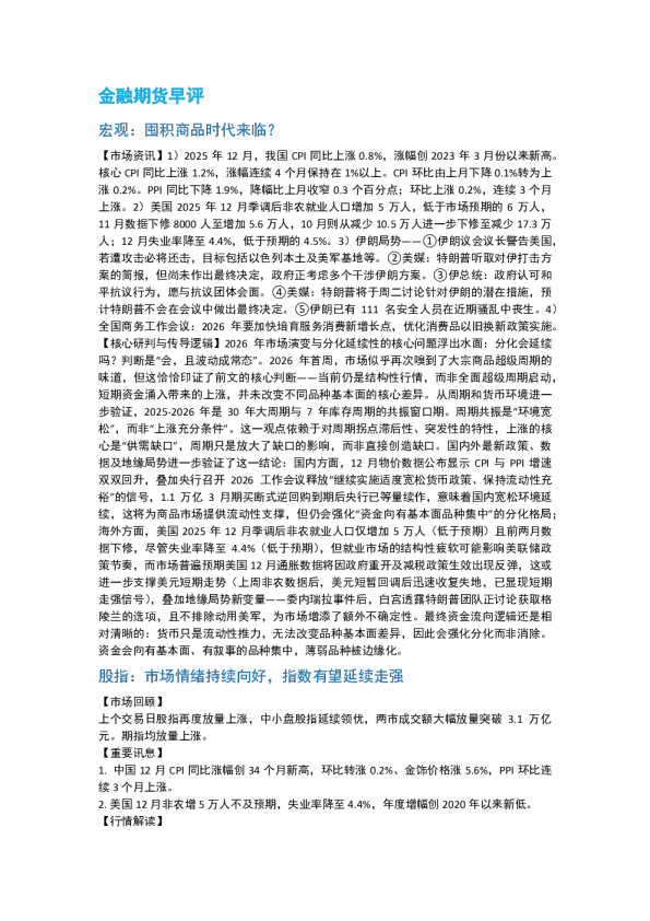 南华期货丨期市早餐2026.01.12