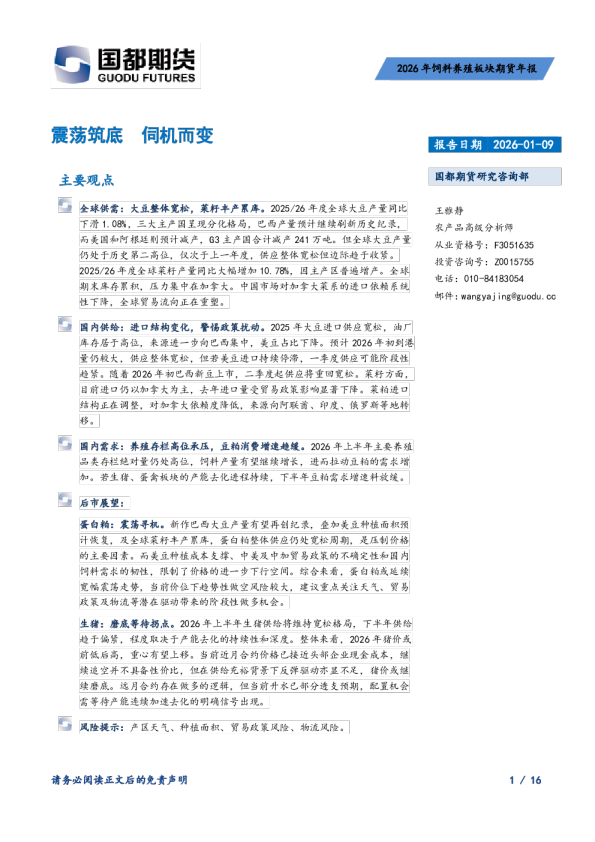 2026年饲料养殖板块期货年报：震荡筑底，伺机而变