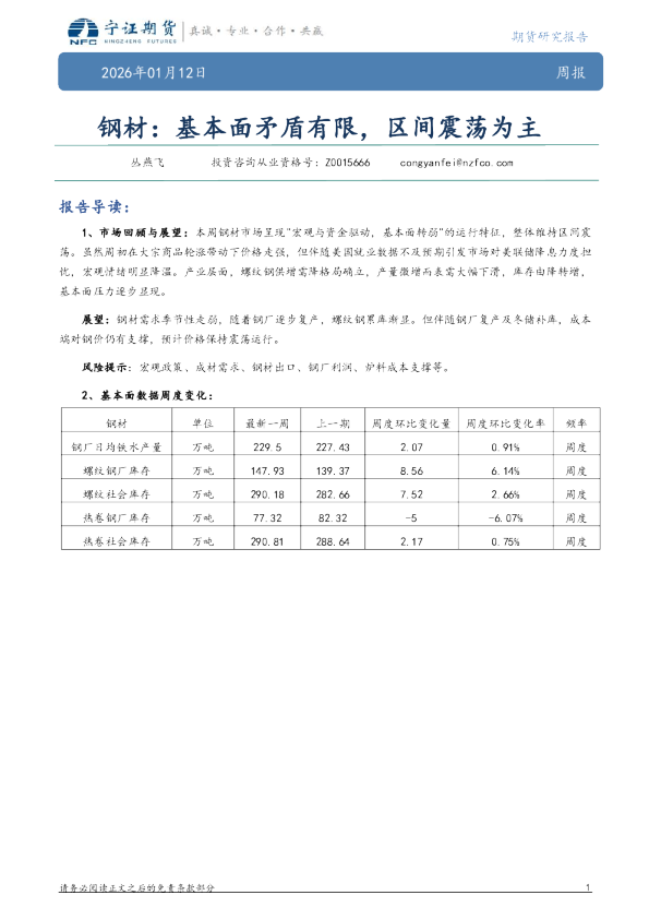 钢材：基本面矛盾有限，区间震荡为主