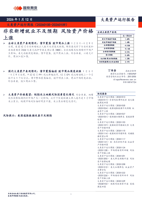大类资产运行周报：非农新增就业不及预期 风险资产价格上涨