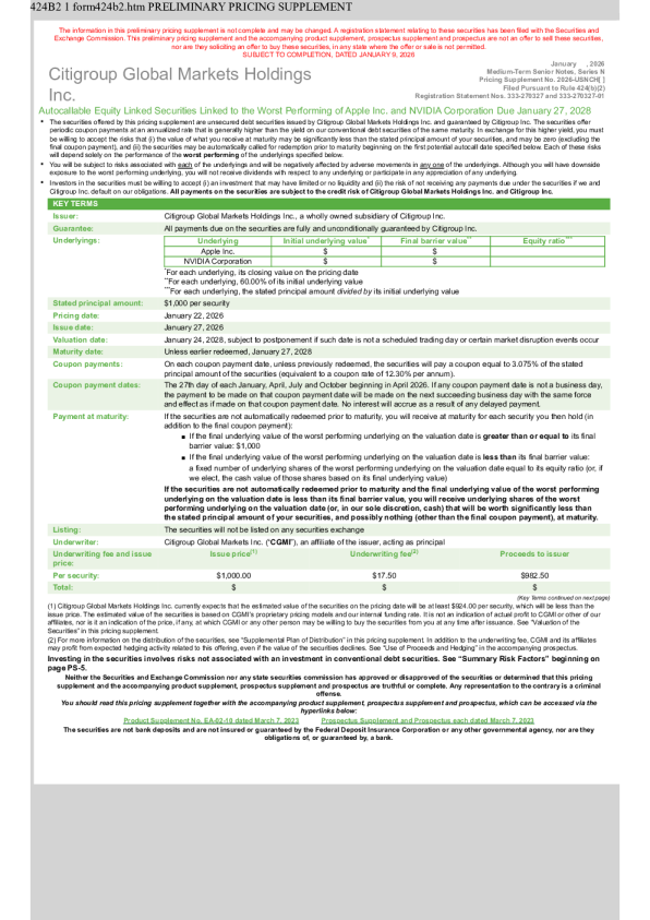 花旗集团美股招股说明书(2026-01-12版)