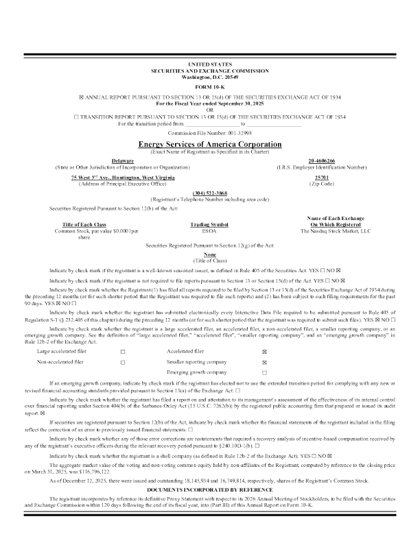 Energy Services of America Corp 2025年度报告
