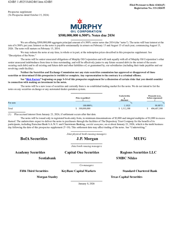 墨菲石油美股招股说明书(2026-01-12版)