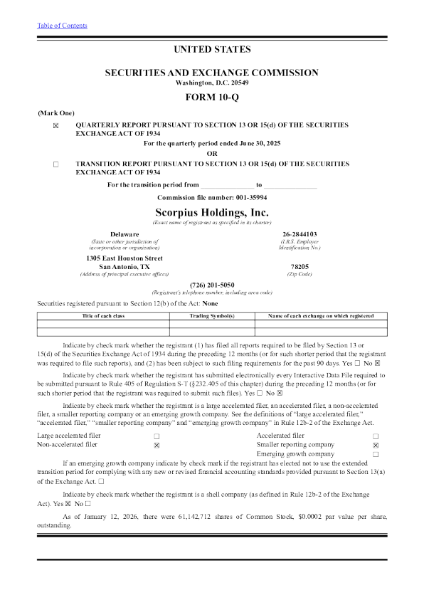 Scorpius Holdings Inc 2026年季度报告