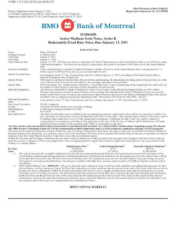 蒙特利尔银行美股招股说明书(2026-01-12版)