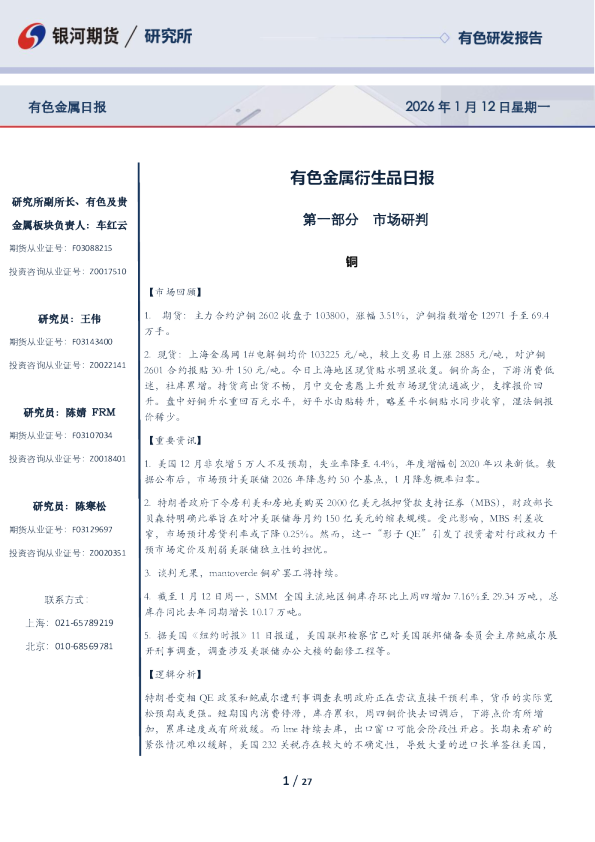 有色金属衍生品日报
