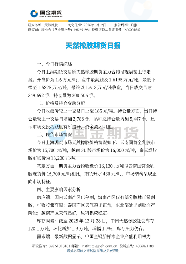 天然橡胶期货日报