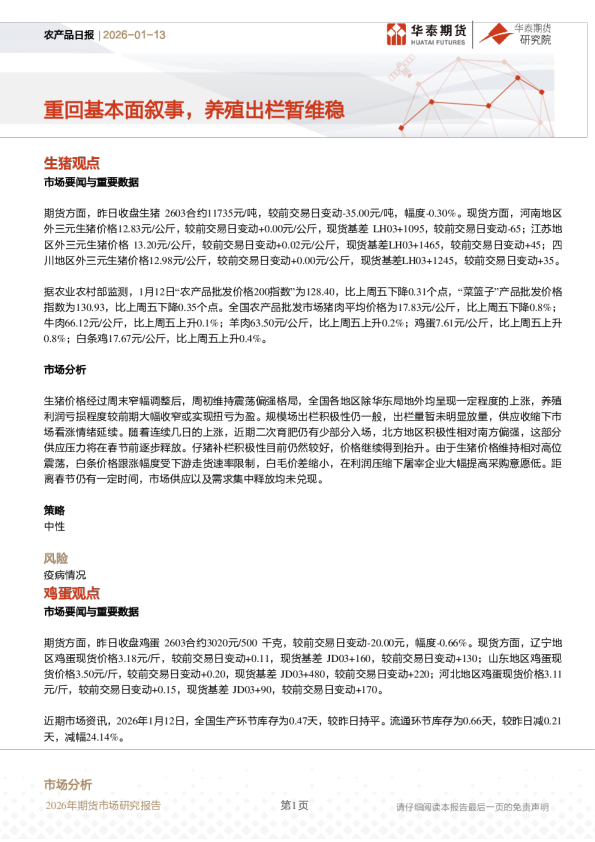 农产品日报：重回基本面叙事，养殖出栏暂维稳