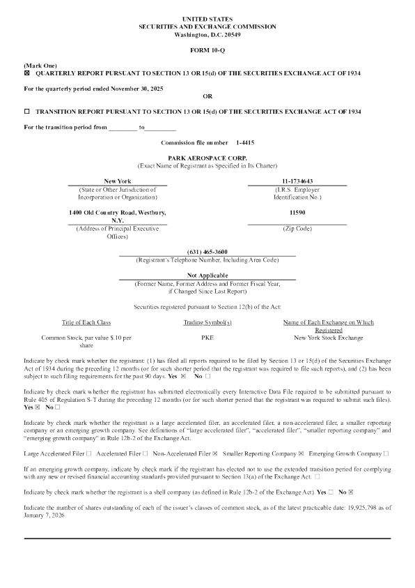 帕克航空航天 2026年季度报告
