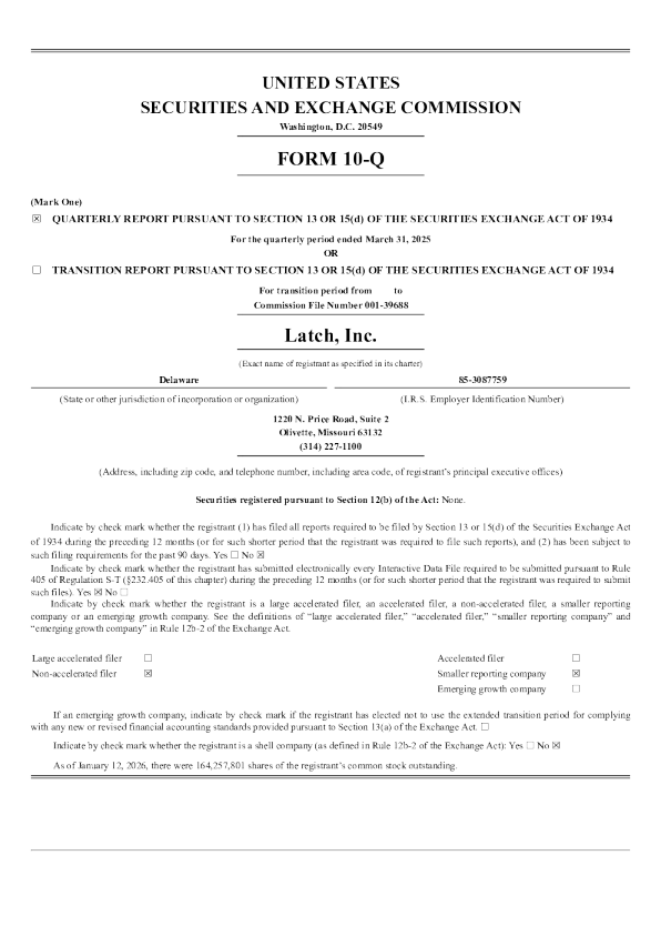 Latch Inc 2026年季度报告