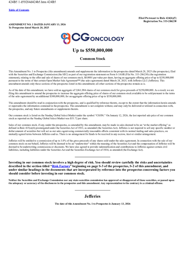 CG Oncology Inc美股招股说明书(2026-01-13版)