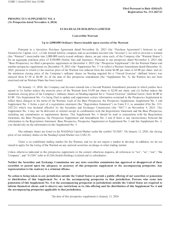 EUDA Health Holdings Ltd美股招股说明书(2026-01-13版)