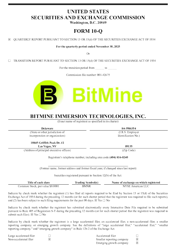 BitMine Immersion Technologies Inc 2026年季度报告