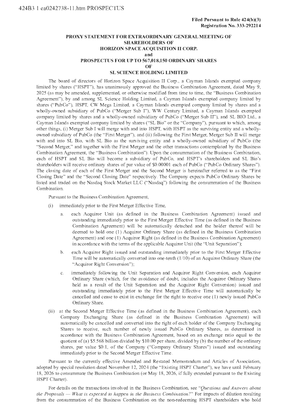 Horizon Space Acquisition II Corp美股招股说明书(2026-01-13版)