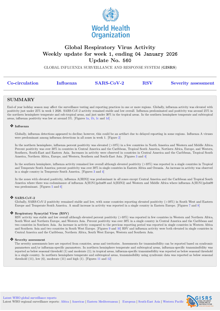 全球呼吸道病毒活动：每周更新N°560