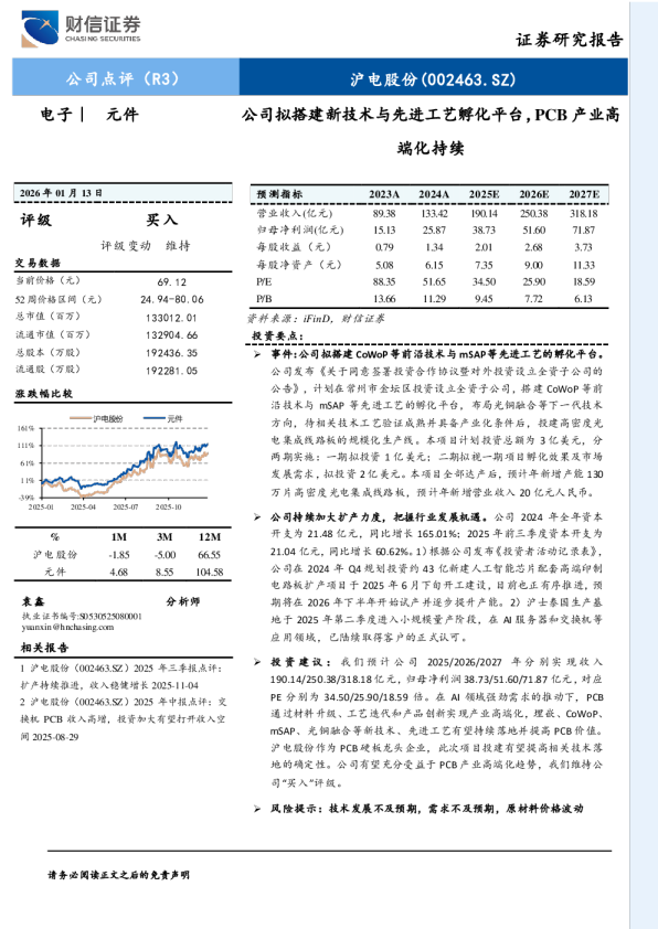 公司拟搭建新技术与先进工艺孵化平台，PCB产业高端化持续