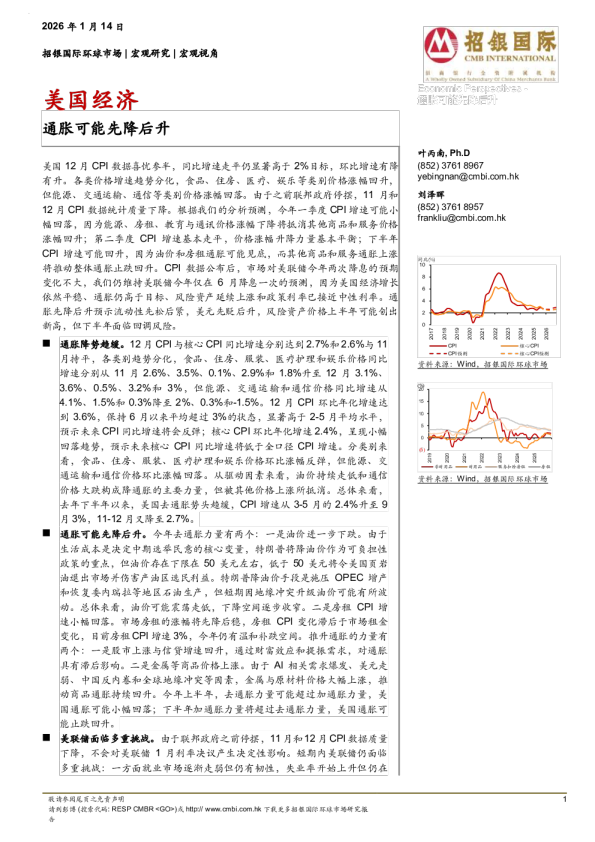 美国经济：通胀可能先降后升