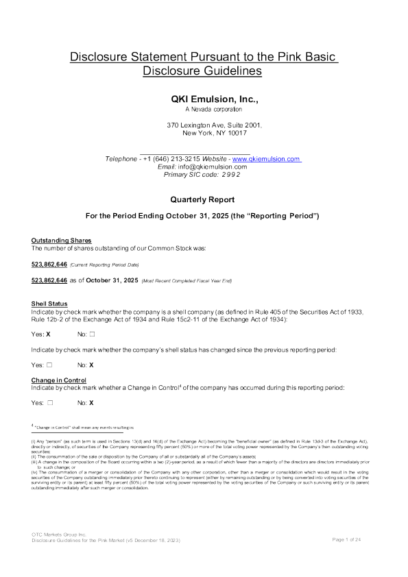 QKI Emulsion Inc 2025年度报告