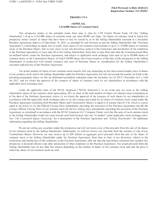 cbdMD Inc美股招股说明书(2026-01-14版)