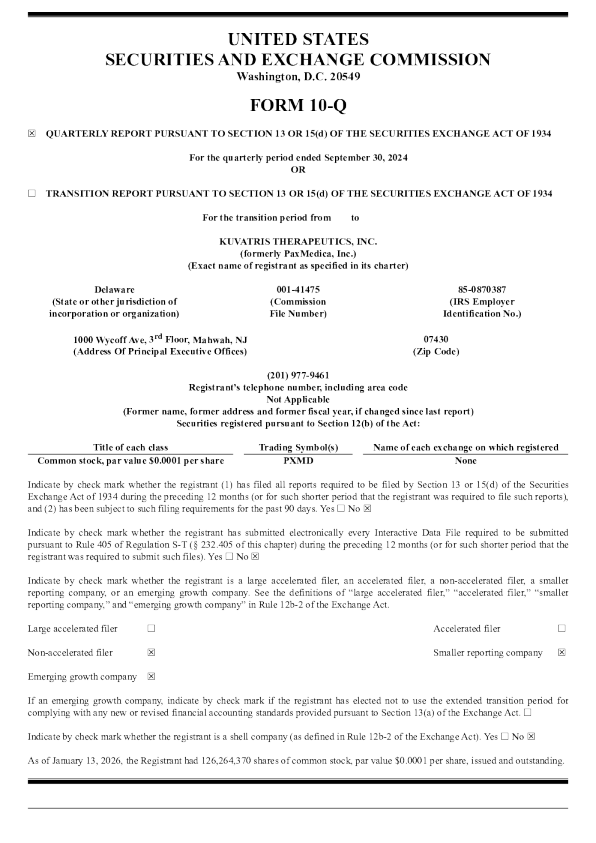 PaxMedica Inc 2026年季度报告