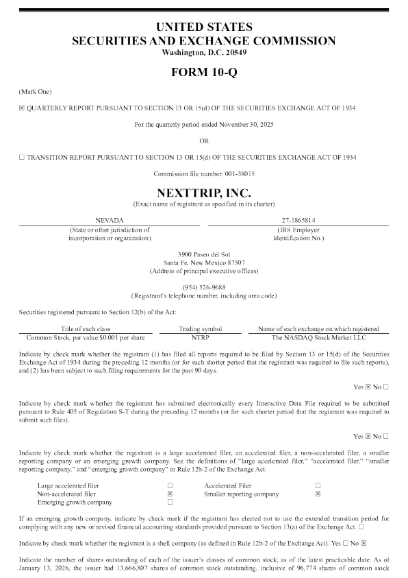 NextTrip Inc 2026年季度报告